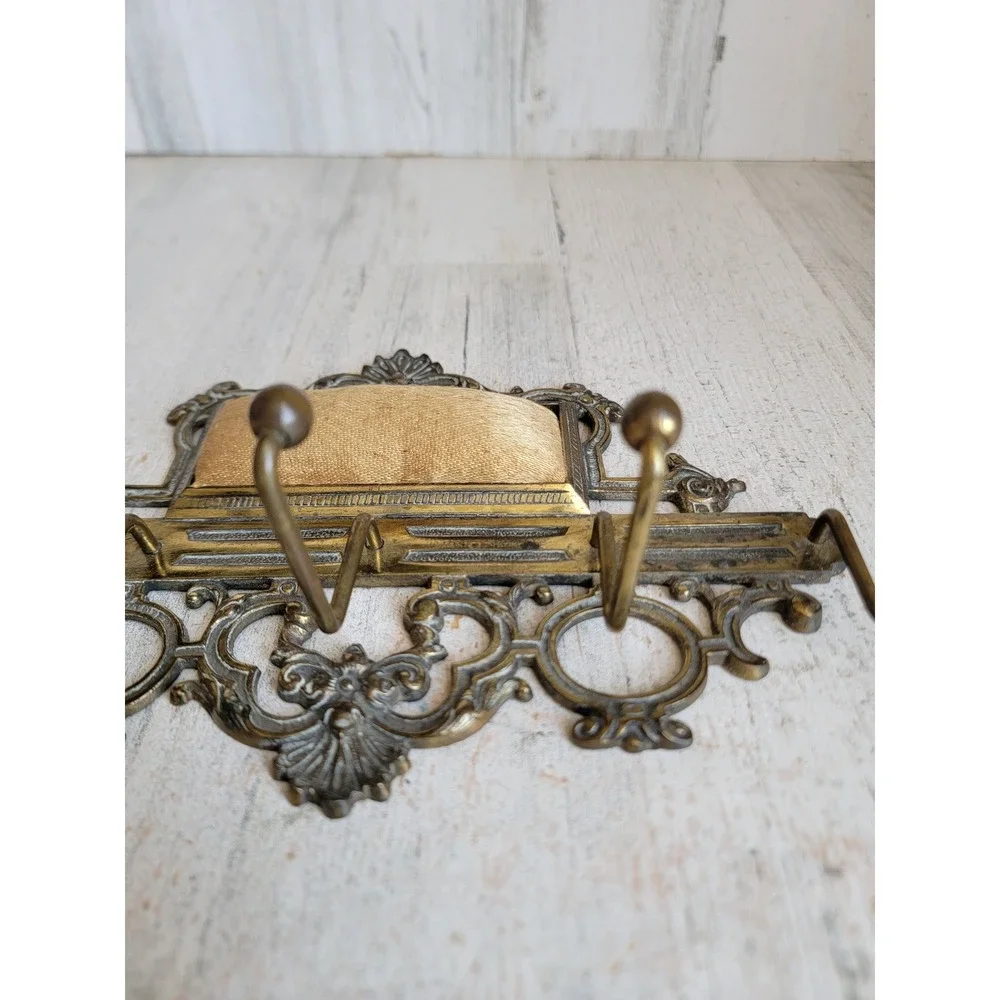 Vintage antique brass? wall hanging hook coat tie gilded rack metal wall